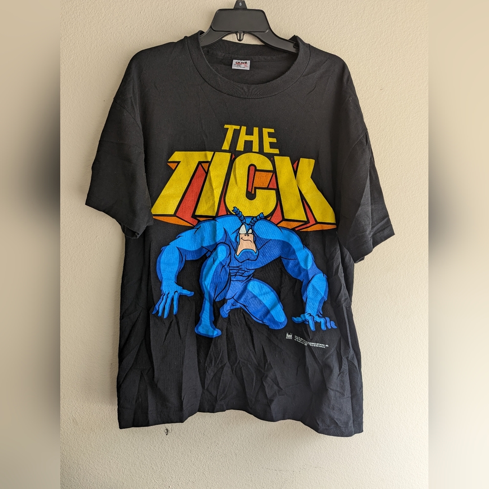 Vintage 90s The Tick Fox Network Cartoon Movie TV Promo T-Shirt 1994 Black Tee
